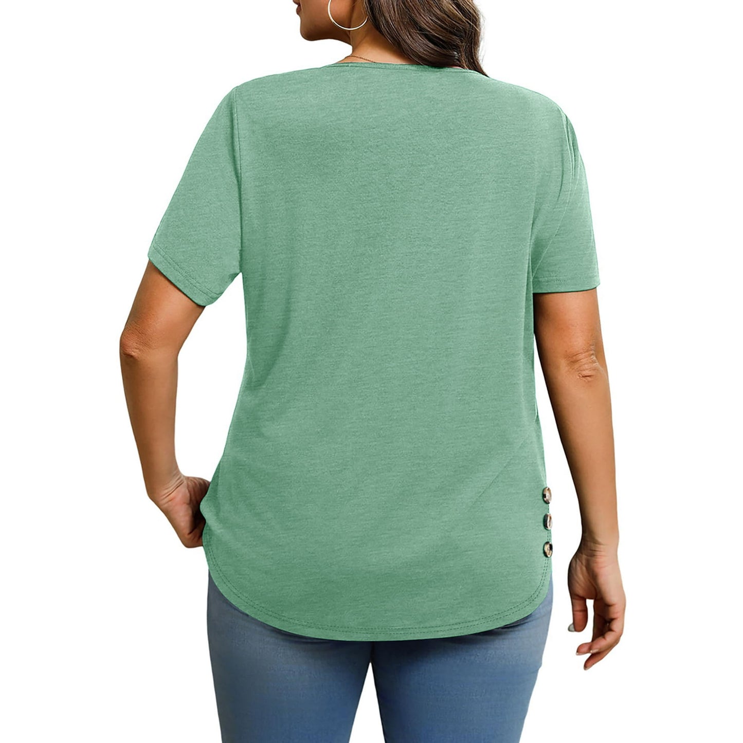 MOSHU Scoop Neck T-shirts for Women Short Sleeve Plus Size Tops Curved Hem Womens Shirts