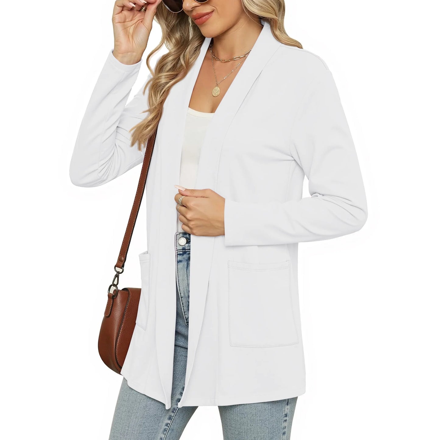 MOSHU Lightweight Cardigans for Women Long Sleeve Open Front Tops Casual Loose Fall Cardigan with Pockets
